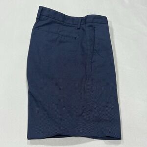 Theory Men Blue Geometric Cotton Blend Stretch Flat Front Golf Shorts 9" Size 34